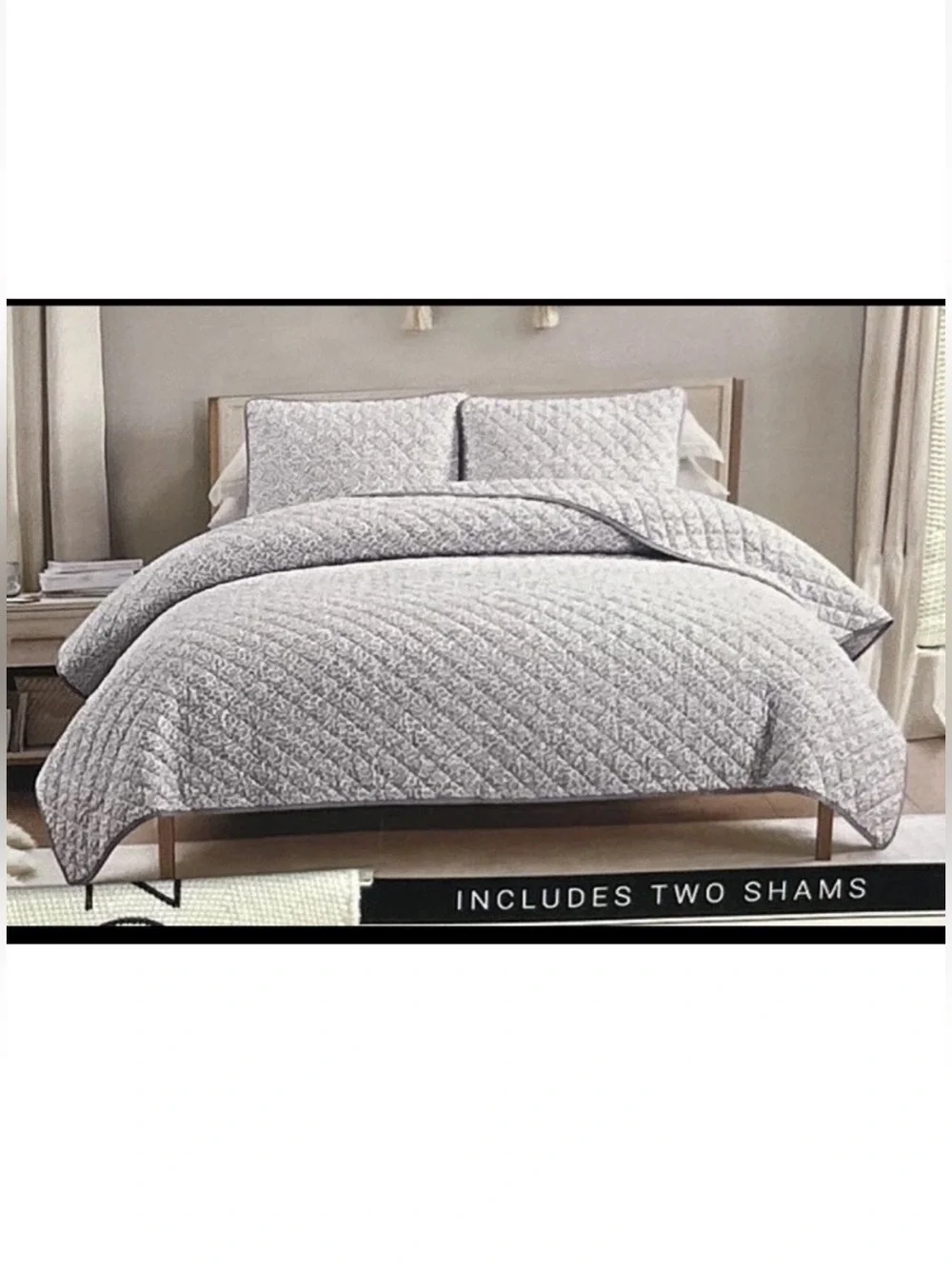 Rachel Zoe Queen Gray & White Animal Print Cotton Reversible Quilt Set 88”x92”